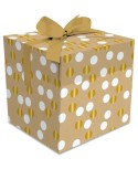 Boite cadeau motif pois blanc et dorure à chaud format 25+25x25 cm en 350 grs - paquet de 25