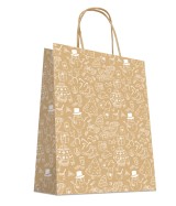 Sac Kraft Brun à poignées torsadées 24+12x31cm motif NOEL, Carton de 200 sacs