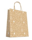 Sac Kraft Brun à poignées torsadées 24+12x31cm motif NOEL, Carton de 200 sacs