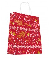 Sac Kraft blanc IMPRESSION ROUGE à poignées torsadées 24+12x31cm motif NOEL, Carton de 200 sacs