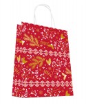 Sac Kraft blanc IMPRESSION ROUGE à poignées torsadées 24+12x31cm motif NOEL, Carton de 200 sacs
