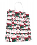Sac Kraft blanc à poignées torsadées 24+12x31cm motif NOEL, Carton de 200 sacs